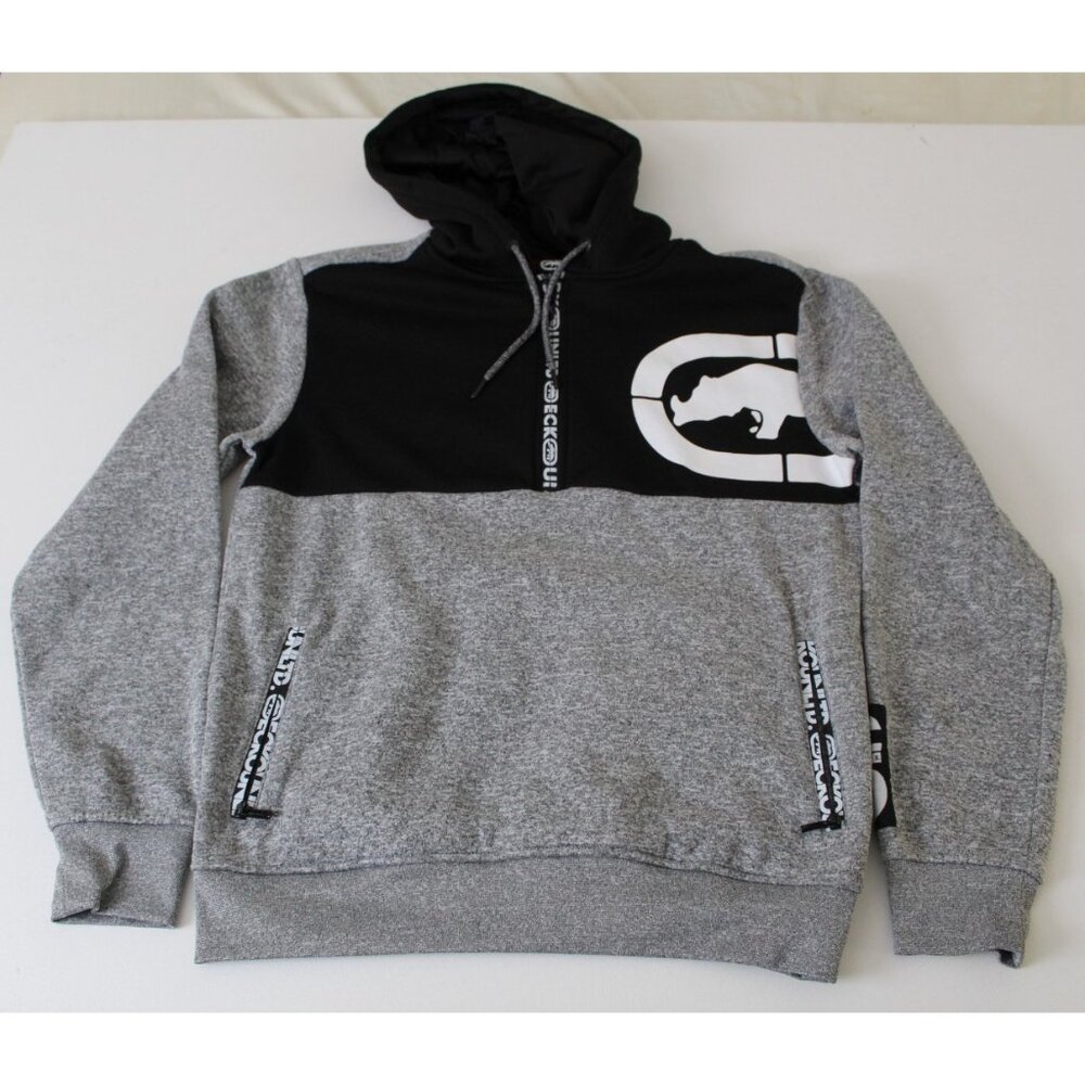 Ecko Unltd Mens S Gray Black Colorblock Rhino Logo Pullover Hoodie Sweatshirt